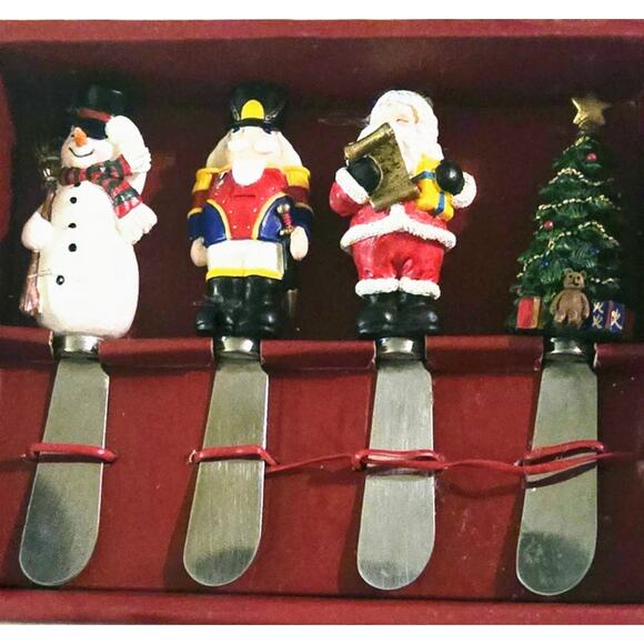 Vintage Cheese-Butter Spreader Knives Santa, Christmas Tree, Nutcracker, Snowman - Picture 1 of 4